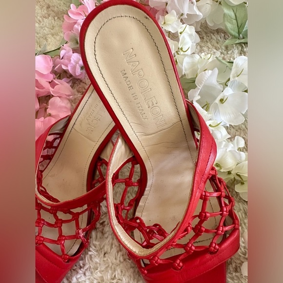 Napoleoni Leather Woven Net Heel Sandals, Mules | Red ❤️ | Women’s Size: 40, EU - Picture 4 of 10